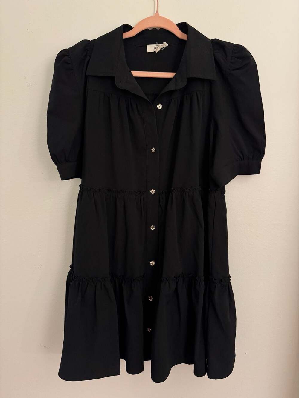 entro Black Tiered Button-Front Mini Dress